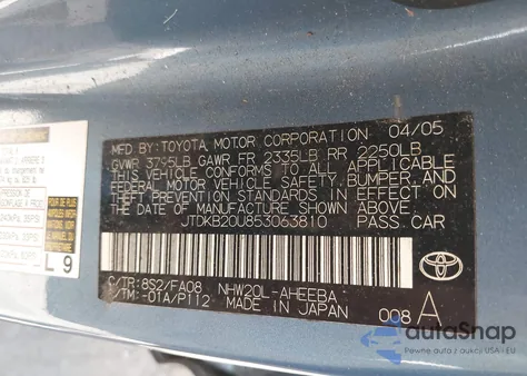 2005 Toyota Prius from USA, damaged, VIN JTDKB20U853063810